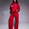 Kaiia Embroidered Script Logo Hoodie And Wide Leg Joggers Co-ord In Red -Kaiia Online Shop 207685770 1 red