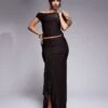 Kaiia Asymmetric Slinky Off Shoulder Top & Drape Detail Maxi Skirt Co-ord In Chocolate 1 Kaiia Asymmetric Slinky Off Shoulder Top & Drape Detail Maxi Skirt Co-ord In Chocolate -Kaiia Online Shop 207708676 3