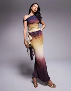 Kaiia Slinky Knot Detail Maxi Skirt Co-ord In Dark Ombre For Women Midnight Ombre