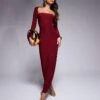 Kaiia Slinky Bandeau Maxi Dress With Long Sleeve Shrug In Burgundy For Women -Kaiia Online Shop 207708911 1 burgundy