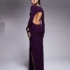 Kaiia Slinky Long Sleeve Open Back Side Split Maxi Dress In Purple For Women -Kaiia Online Shop 207708953 1 purple