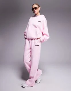 Kaiia Wide Leg Contrast Logo Joggers Co-ord In Baby Pink For Women -Kaiia Online Shop 207846207 1 babypink 1