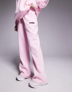 Kaiia Wide Leg Contrast Logo Joggers Co-ord In Baby Pink For Women -Kaiia Online Shop 207846207 3
