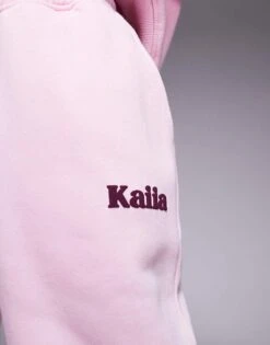 Kaiia Wide Leg Contrast Logo Joggers Co-ord In Baby Pink For Women -Kaiia Online Shop 207846207 5