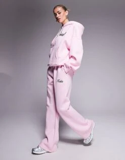 Kaiia Sport Embroidered Script Logo Hoodie And Joggers Co-ord In Pink And Black