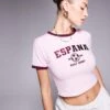 Kaiia Sport Contrast Trim Espana Baby Tee Co-ord In Pink And Burgundy For Women Baby Pink -Kaiia Online Shop 207846366 1 babypink