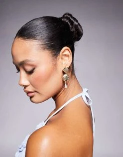 Kaiia Pearl Shell Drop Earrings In Gold For Women -Kaiia Online Shop 207899442 3