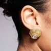 Kaiia Stainless Steel Diamante Shell Stud Earrings In Gold For Women -Kaiia Online Shop 207899448 1 gold