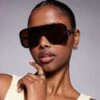 Kaiia Oversized Visor Sunglasses In Tort And Brown For Women -Kaiia Online Shop 207911331 1 tortandbrown