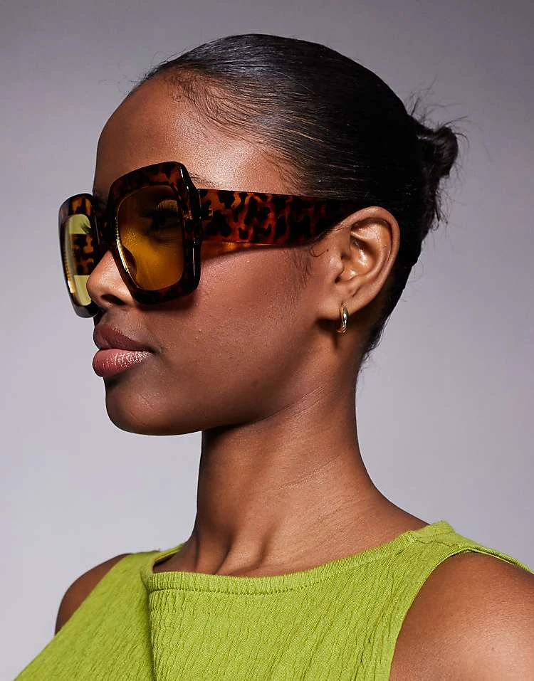 Kaiia Oversized Chunky Square Yellow Lens Sunglasses In Tort For Women Orange And Tort 4 Kaiia Oversized Chunky Square Yellow Lens Sunglasses In Tort For Women Orange And Tort - Image 3