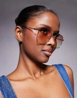 Kaiia Fine Frame Ombre Lens Aviator Sunglasses In Gold For Women Pink And Gold -Kaiia Online Shop 207911350 3