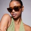 Kaiia Oversized Cat Eye Sunglasses In Tort Brown For Women