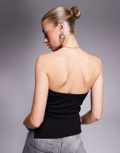 Kaiia Ribbed Bandeau Side Split Top In Black For Women -Kaiia Online Shop 207959820 3