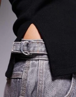 Kaiia Ribbed Bandeau Side Split Top In Black For Women -Kaiia Online Shop 207959820 4