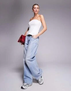 Kaiia Ribbed Bandeau Side Split Top In White For Women -Kaiia Online Shop 207959946 3