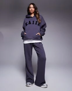 Kaiia Overized Hoodie, Cuffed Joggers, Wide Leg Joggers & Shorts Mix & Match In Dark Grey