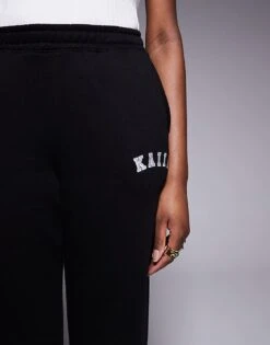 Kaiia Tall Embroidered Logo Wide Leg Joggers In Black For Women -Kaiia Online Shop 207998972 4