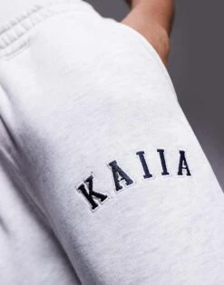 Kaiia Tall Embroidered Logo Wide Leg Joggers In Light Grey For Women -Kaiia Online Shop 207998974 5