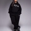 Kaiia Plus Overized Hoodie, Cuffed Joggers, Wide Leg Joggers & Shorts Mix & Match In Black -Kaiia Online Shop 207999009 3
