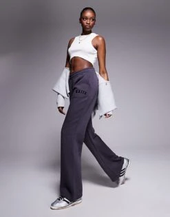 Kaiia Tall Embroidered Logo Wide Leg Joggers In Dark Grey For Women Charcoal -Kaiia Online Shop 207999010 1 charcoal 1