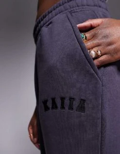 Kaiia Tall Embroidered Logo Wide Leg Joggers In Dark Grey For Women Charcoal -Kaiia Online Shop 207999010 3