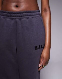Kaiia Tall Embroidered Logo Wide Leg Joggers In Dark Grey For Women Charcoal -Kaiia Online Shop 207999010 5
