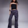 Kaiia Petite Embroidered Logo Wide Leg Joggers In Charcoal For Women -Kaiia Online Shop 207999041 1 charcoal