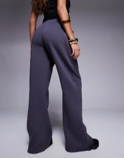 Kaiia Petite Embroidered Logo Wide Leg Joggers In Charcoal For Women -Kaiia Online Shop 207999041 3