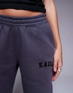 Kaiia Petite Embroidered Logo Wide Leg Joggers In Charcoal For Women -Kaiia Online Shop 207999041 5