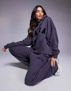 Kaiia Logo Oversized Hoodie, Wide Leg Jogger, Cuffed Jogger Mix & Match In Dark Grey