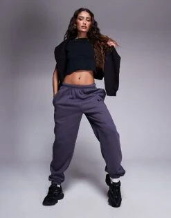 Kaiia Petite Embroidered Logo Cuffed Joggers In Dark Grey For Women -Kaiia Online Shop 207999110 1 grey 1