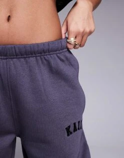 Kaiia Petite Embroidered Logo Cuffed Joggers In Dark Grey For Women -Kaiia Online Shop 207999110 4