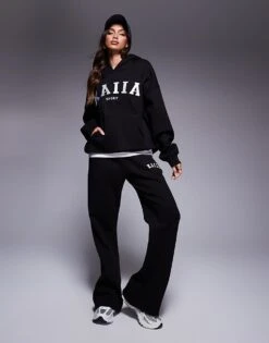 Kaiia Overized Hoodie, Cuffed Joggers, Wide Leg Joggers & Shorts Mix & Match In Black