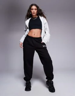 Kaiia Petite Embroidered Logo Cuffed Joggers In Black For Women -Kaiia Online Shop 207999147 1 black 1