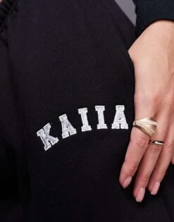 Kaiia Petite Embroidered Logo Cuffed Joggers In Black For Women -Kaiia Online Shop 207999147 5