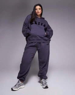 Kaiia Plus Overized Hoodie, Cuffed Joggers, Wide Leg Joggers & Shorts Mix & Match In Dark Grey