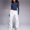 Kaiia Petite Embroidered Logo Wide Leg Joggers In Light Grey For Women -Kaiia Online Shop 207999175 1 grey