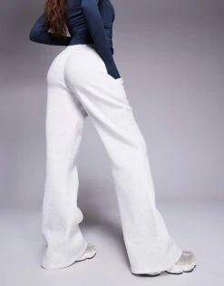 Kaiia Petite Embroidered Logo Wide Leg Joggers In Light Grey For Women -Kaiia Online Shop 207999175 3