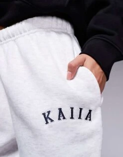 Kaiia Petite Embroidered Logo Cuffed Joggers In Light Grey Marl For Women -Kaiia Online Shop 207999201 5