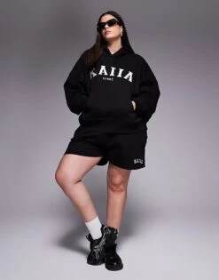 Kaiia Plus Overized Hoodie, Cuffed Joggers, Wide Leg Joggers & Shorts Mix & Match In Black -Kaiia Online Shop 207999296 1 black 1