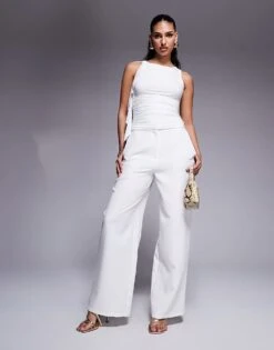 Kaiia Slinky Ruched Drape Detail Sleeveless Top In White For Women -Kaiia Online Shop 208103914 3