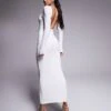 Kaiia Slinky Low Back Long Sleeve Maxi Dress In White For Women -Kaiia Online Shop 208103984 1 white