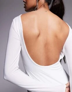 Kaiia Slinky Low Back Long Sleeve Maxi Dress In White For Women -Kaiia Online Shop 208103984 3