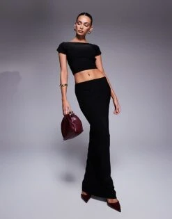 Kaiia Slinky Low Back Top & Column Maxi Skirt Co-ord In Black -Kaiia Online Shop 208104004 1 black