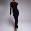 Kaiia Slinky Low Back Long Sleeve Maxi Dress In Black For Women -Kaiia Online Shop 208104024 1 black