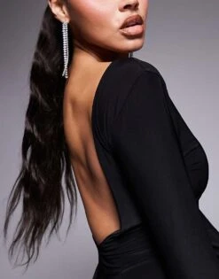 Kaiia Slinky Low Back Long Sleeve Maxi Dress In Black For Women -Kaiia Online Shop 208104024 2