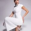 Kaiia Exclusive Slinky High Neck Cap Sleeve Bodycon Maxi Dress In Cream For Women -Kaiia Online Shop 208104025 1 cream