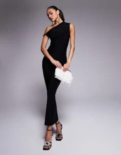 Kaiia Exclusive Slinky Twist Off Shoulder Bodycon Maxi Dress In Black For Women -Kaiia Online Shop 208104045 1 black 1