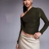 Kaiia Slinky Off Shoulder Long Sleeve Top In Khaki For Women 2 Kaiia Slinky Off Shoulder Long Sleeve Top In Khaki For Women -Kaiia Online Shop 208104064 1 khaki