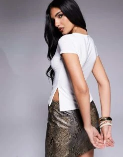 Kaiia Slinky Cap Sleeve Side Split Top In White For Women -Kaiia Online Shop 208104084 4